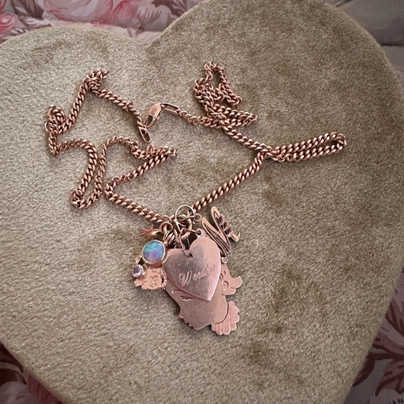 Vintage 9k ct yellow gold curb carabiner and catbird charm holder chain necklace - Picture 10 of 11